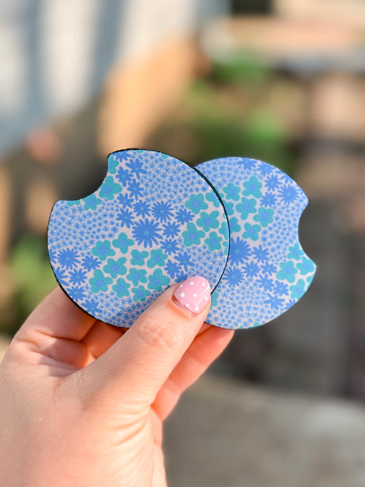 Blue Floral Car Coasters