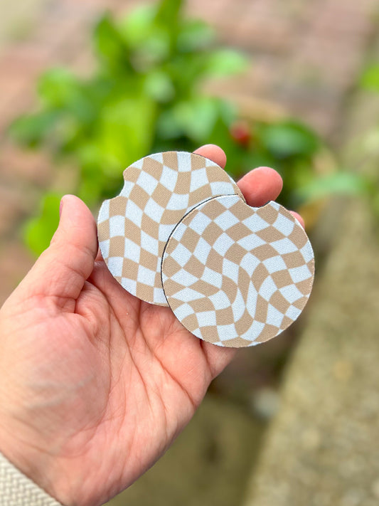 Tan Checkered Car Coasters