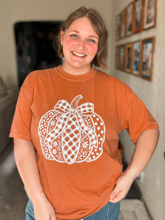 RTS Patterned Pumpkin With Bow T-Shirt
