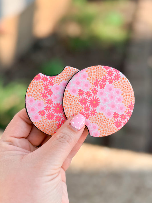 Pink Floral Car Coasters