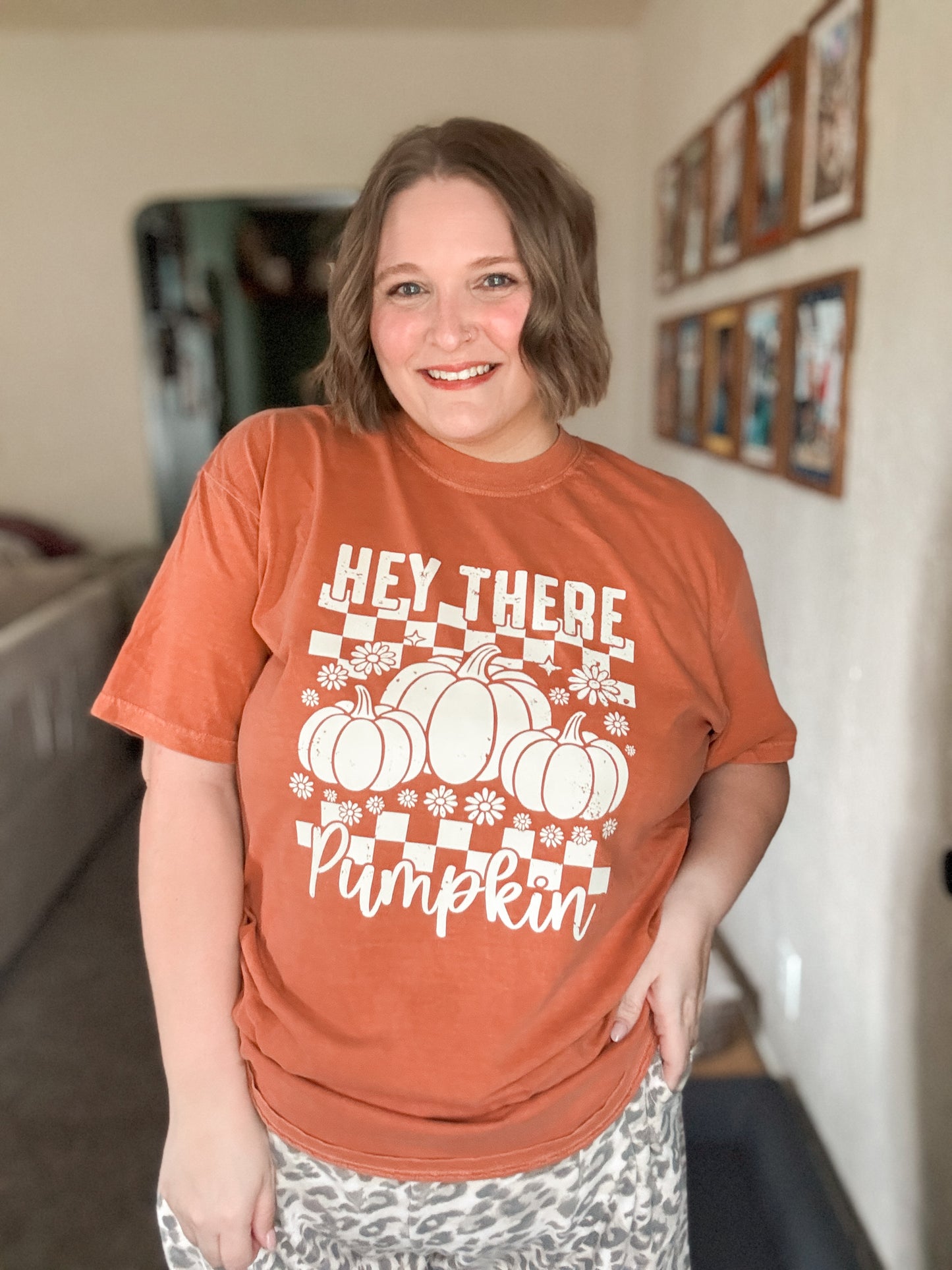 Hey There Pumpkin Distressed Checkered
