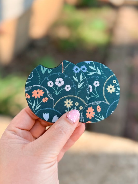 Dark Floral Car Coasters