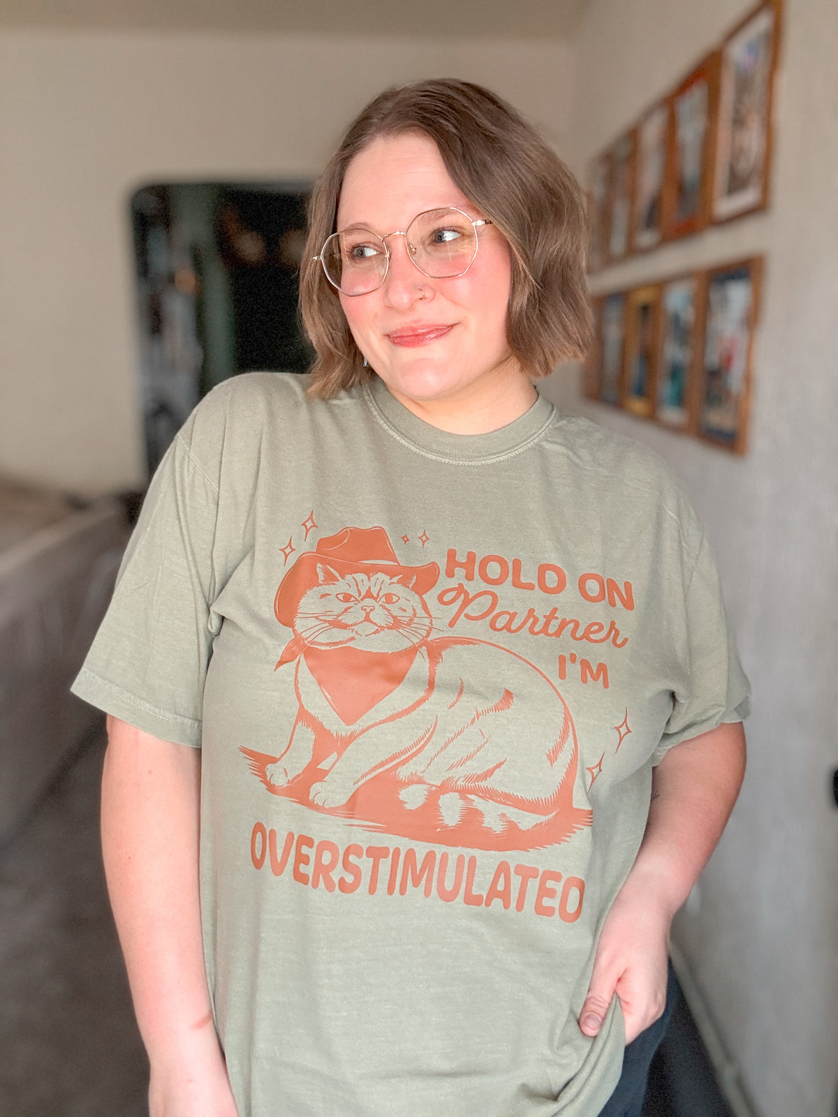 RTS Hold On Partner I'm Overstimulated Cat T-Shirt