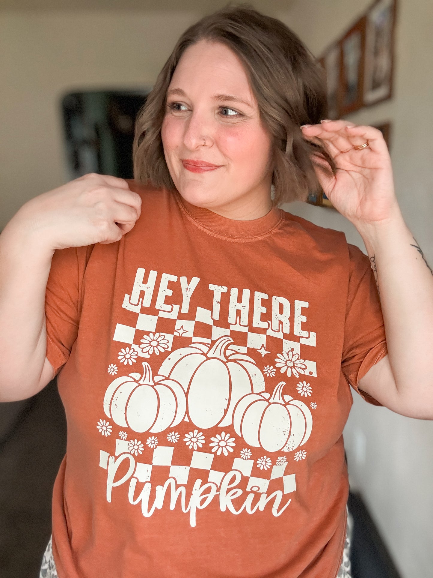 Hey There Pumpkin Distressed Checkered