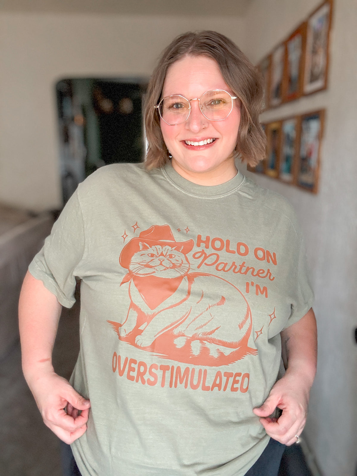 RTS Hold On Partner I'm Overstimulated Cat T-Shirt