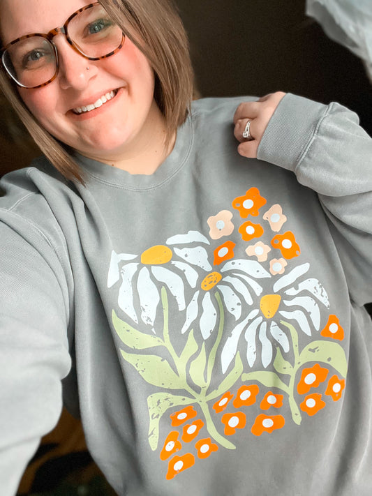 Orange Floral Sweatshirt